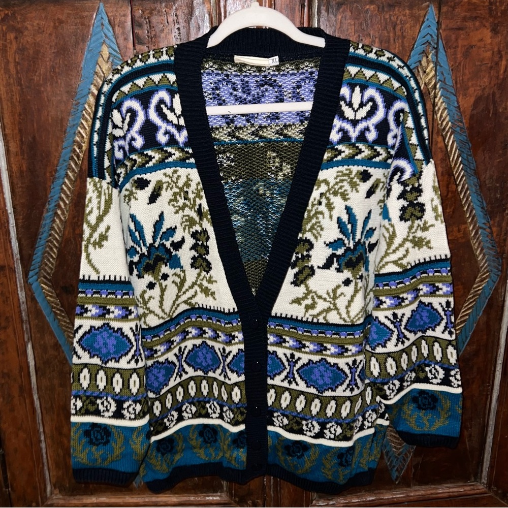 Vintage Natural Brand Made In England Sweater Welsh  Floral Patterned Cardigan